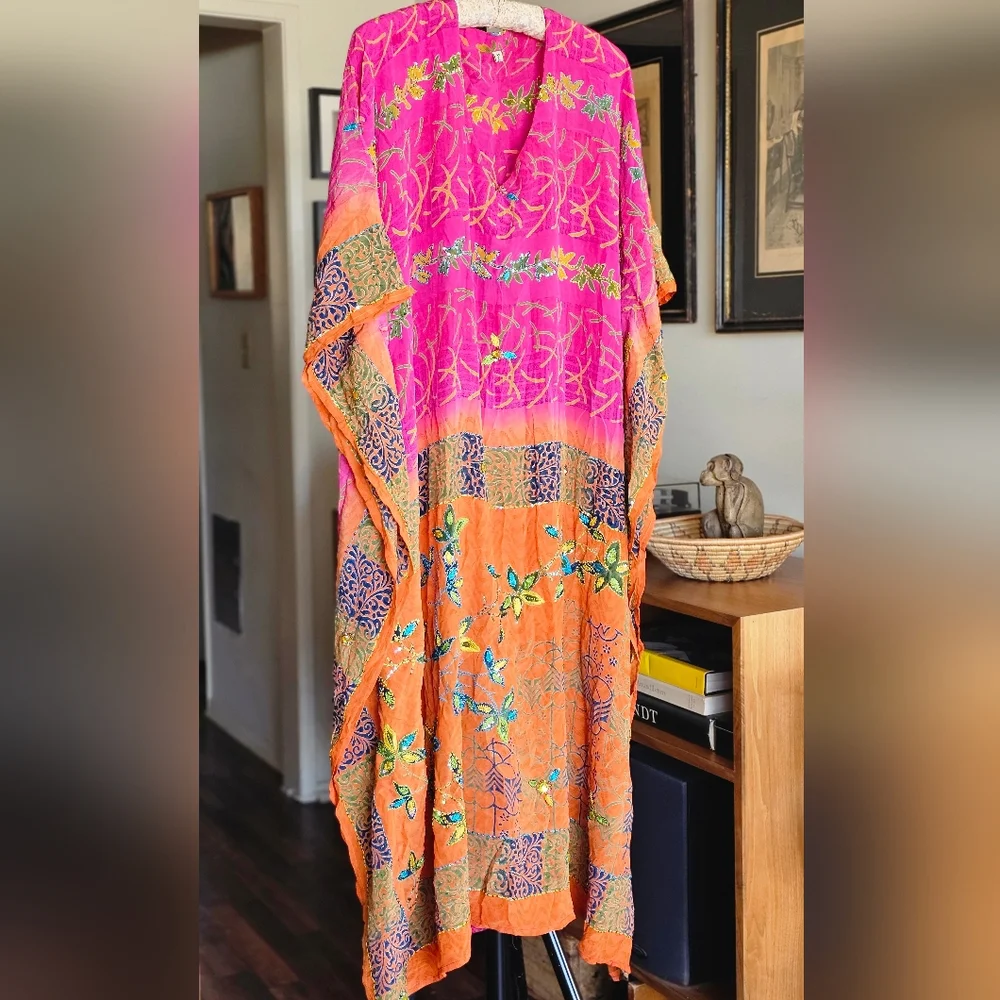 Sunchild Silk Embroidered Kaftan Dress - Picture 2 of 8